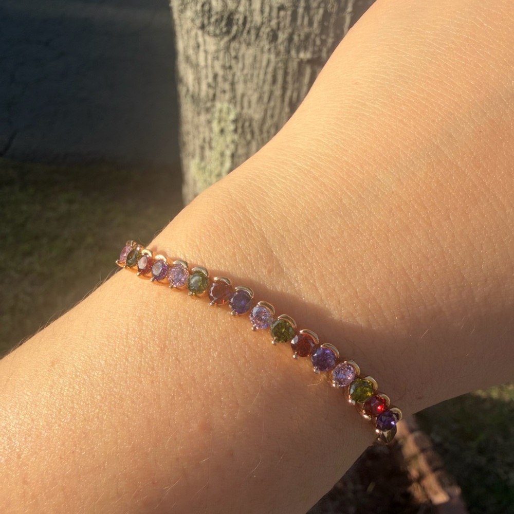 Elegant Multicolor Gemstone Bracelet light  rose gold tone